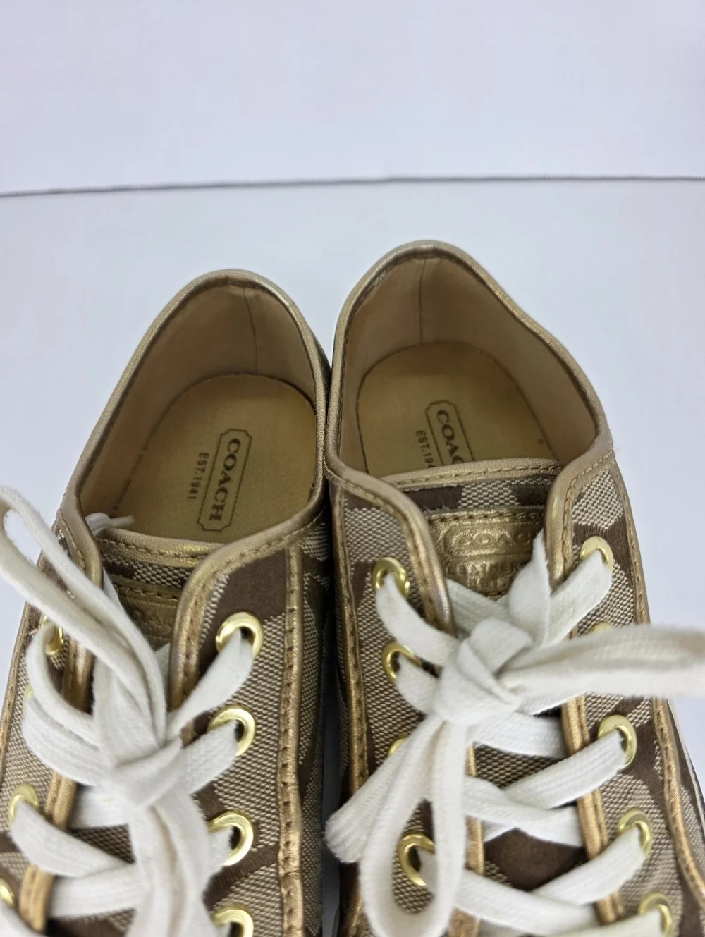 Y2K COACH Dalia II C Signature Classic Khaki Gold Brown Tennis Shoes Size 7.5 B